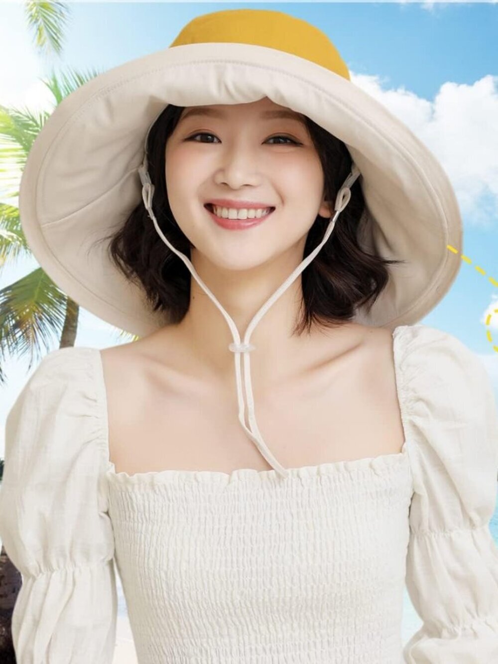 Women Wide Brim Summer Sun Hat Wired Edge Beach Bucket Fishing Hats Huang
